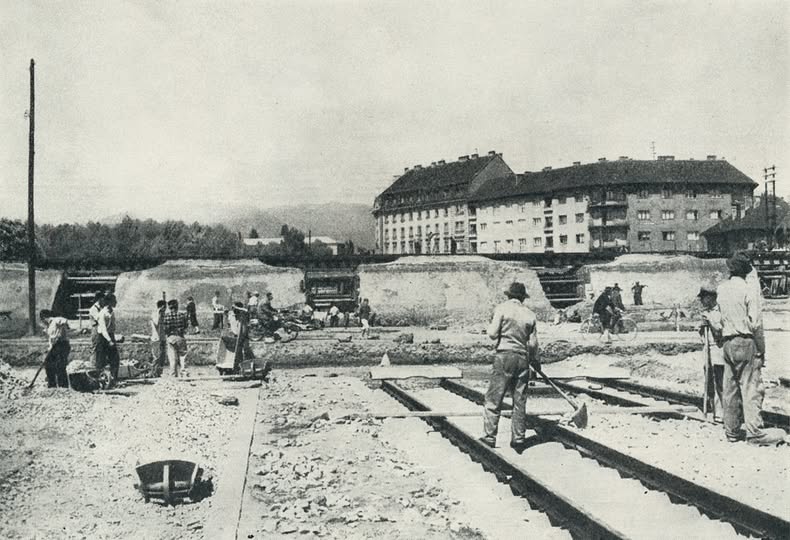 Avenija Marina Držića 1961. godine, gradnja pruge i nadvožnjaka